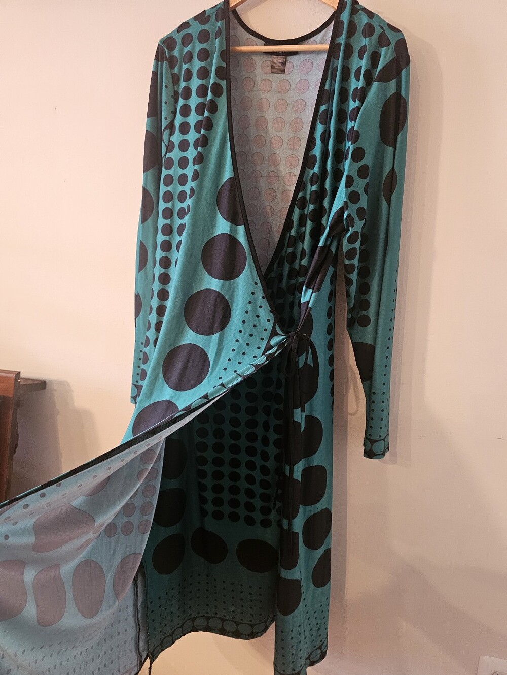 Ashley Stewart Green Black Dot Geometric Faux Wrap Dress Plus 3x - Picture 7 of 9